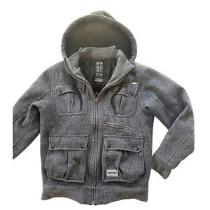 BillaBong Men's Grey Sherpa Lined Full Zip Utility Hoodie Sweater Jacket Size L
